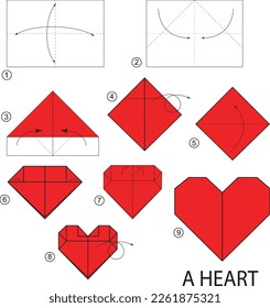 Heart Origami from rectangle paper with step by step instruction