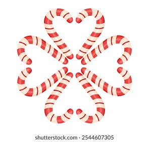 Heart ornament from Candy Canes, flat style isolated. Christmas sweet dessert. Hand drawn delicious caramel. Vector illustration