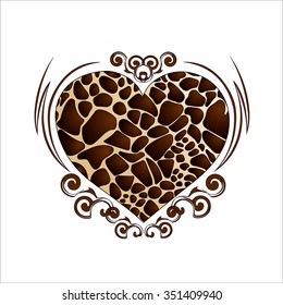 Heart in an ornament with a giraffe color. Vector illustration.