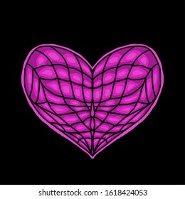Heart ornamental with pattern line pink on black background. 