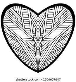 heart with ornaments and abstract linear figures drawn on a white background for coloring, vector, coloring book, valentine day