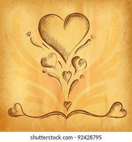 heart ornaments on the old paper