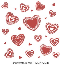 Fondo del patrón de ornamentos cardíacos.Ilustración vectorial del patrón cardíaco sin fisuras con el concepto de amor.