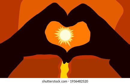 Heart out of hand gesture and sunset