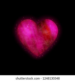 Heart with outer space inside. Bright glowing Valentine's Day sign. Full of stars. Vector, isolated, eps 10.