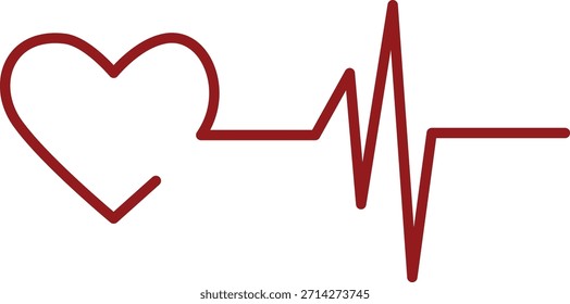 Esquema do coração conectado a uma forma de onda ECG na arte de linha limpa. Símbolo de saúde, cardio care, amor e monitoramento médico. Ilustração de vetor de desenhos animados.