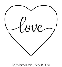 Heart outline with cursive love text for romantic graphic design