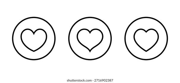 Conjunto de iconos de contorno de corazón en línea circular. Amor mínimo y símbolo romántico