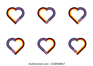 heart outline icon set with germany and uk flags. vector illustration isolated on white background
