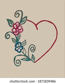 heart outline on one side flowers