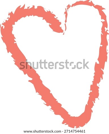 Heart outline with rough brush stroke and organic edge, isolated on blank background. Symbol of love, romance, care, and affection with grunge texture and creative vibe. Cartoon vector illustration.