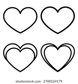 heart outline simple icon set, black color and white background