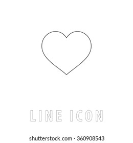 Heart Outline Simple Vector Icon On White Background. Line Pictogram With Text 