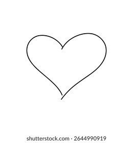 Heart, outline with a thin black line, isolated on a white background, graphic illustration, vector. Drawing a heart shape manually with a marker. A symbol of love for Valentine's day, holiday