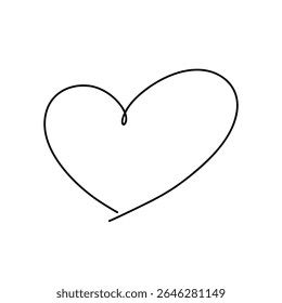 Heart, outline with a thin black line, isolated on a white background, graphic illustration, vector. Drawing a heart shape manually with a marker. A love symbol for Valentine's day, holiday
