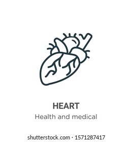 Heart outline vector icon. Thin line black heart icon, flat vector simple element illustration from editable health and medical concept isolated on white background