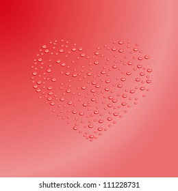 heart outline from water drops on a red background.Vector