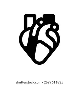 Heart. Outlined stroke vector icon with black-filled details.