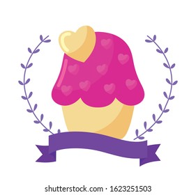 Heart over cupcake design of love passion romantic valentines day wedding decoration and marriage theme Vector illustration
