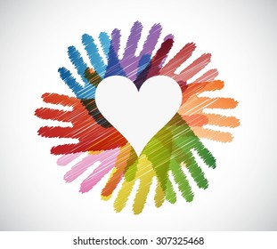 heart over diversity hands circle illustration design concept
