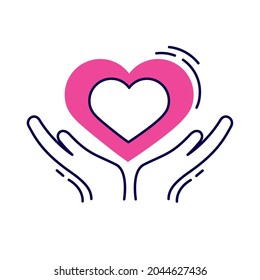 heart over hands on white background