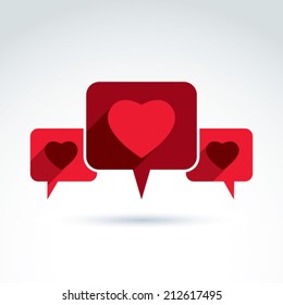Heart over the speech bubbles icon, vector conceptual stylish symbol for your design.
