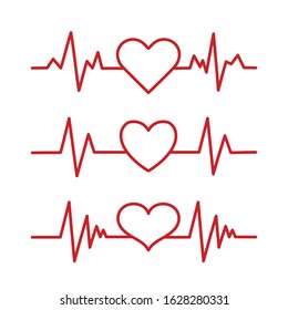 Heart pace line with heart shape. Cardiology clinic logo. Abstract ECG heartbeat line. Valentines day design.