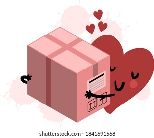 
Heart and package. Sending love. A package from a loved one