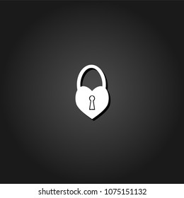 Heart pad lock icon flat. Simple White pictogram on black background with shadow. Vector illustration symbol