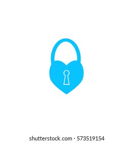 Heart pad lock icon flat. Blue pictogram on white background. Vector illustration symbol