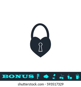 Heart pad lock icon flat. Black pictogram on white background. Vector illustration symbol and bonus button