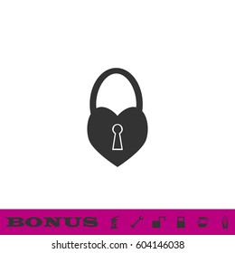 Heart pad lock icon flat. Black pictogram on white background. Vector illustration symbol and bonus button