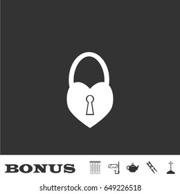 Heart pad lock icon flat. White pictogram on black background. Vector illustration symbol and bonus icons