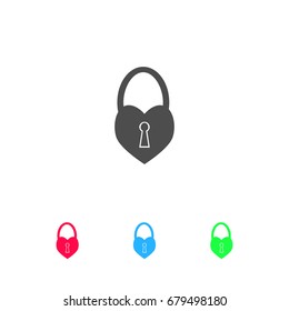 Heart pad lock icon flat. Color pictogram on white background. Vector illustration symbol and bonus icons