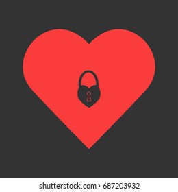 Heart pad lock icon flat. Simple pictogram on heart background. Vector illustration symbol