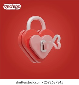 heart padlock 3D vector icon set, on red background