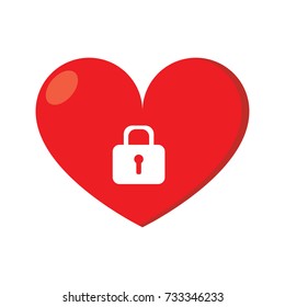 Heart and padlock flat icon with white background. Vector Illustration.