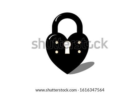 Heart padlock icon with shadow. Padlock icon in a three dimensional shape on a white background. Padlock icon in a closed condition. This padlock icon is completed with a keyhole.