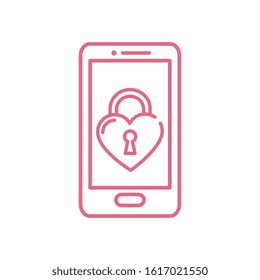 Heart padlock inside smartphone design of love passion romantic valentines day wedding decoration and marriage theme Vector illustration