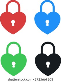 Herzvorhängeschloss Linie Symbol Set für romantische Sicherheit und geheime Liebe Vektor