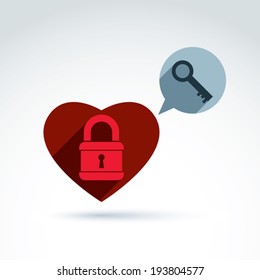 Heart Padlock lock and Key conceptual icon