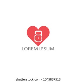 Heart padlock logo design. Padlock tech logo concept design.