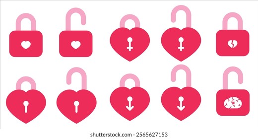 Heart Padlock love relationship Graphic Illustration set color icon symbol