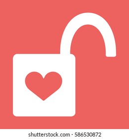 Heart Padlock open in. Icon Flat Design Vector Illustration with Love Symbol. Lock with heart shape eps10