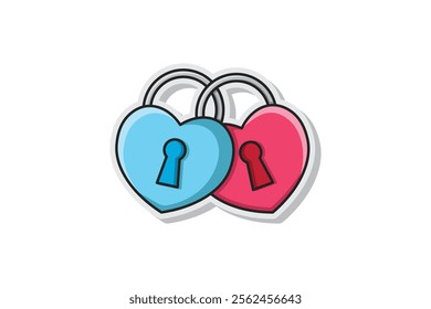 heart padlock sticker vector made in outline filled style in blue and pink