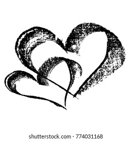 Heart paint brush design for Valentines day design. Heart drawing on white background. Wedding birthday love element symbol