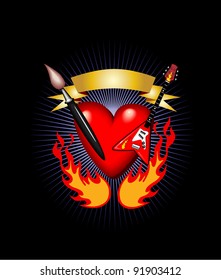 Heart Paintbrush Banner with Fire