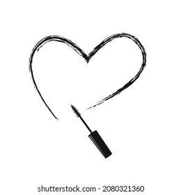 Heart painted with black mascara clipart isolated on white. Sassy girl power illustration collection. Beauty design frame element.
