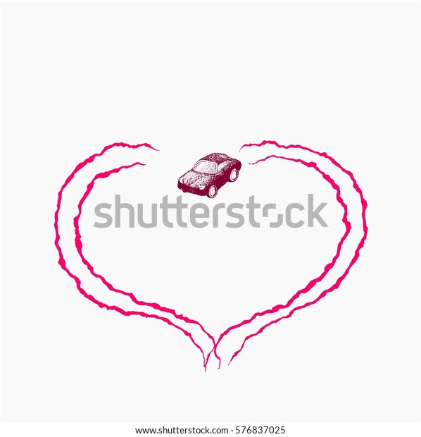 Heart painted by a little
car, vector