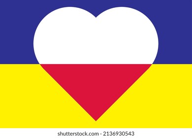 Heart painted in the colors of the flag of Poland on the flag of Ukraine. Vector illustration of a heart with the national symbol of Latvia on a blue-yellow background.
